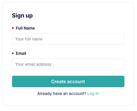 Example of the default registration form